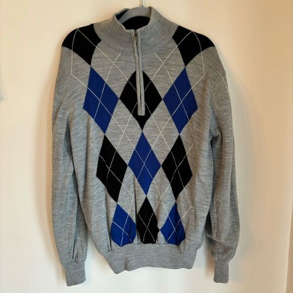 Footjoy Men’s Lined Performance argyle gray golf Sweater Wool exterior sz M EUC! - Picture 1 of 9